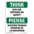 Signmission OSHA THINK Sign, Our Job Depends On Bilingual, 18in X 12in Rigid Plastic, 12" W, 18" L, Landscape OS-TS-P-1218-L-11853